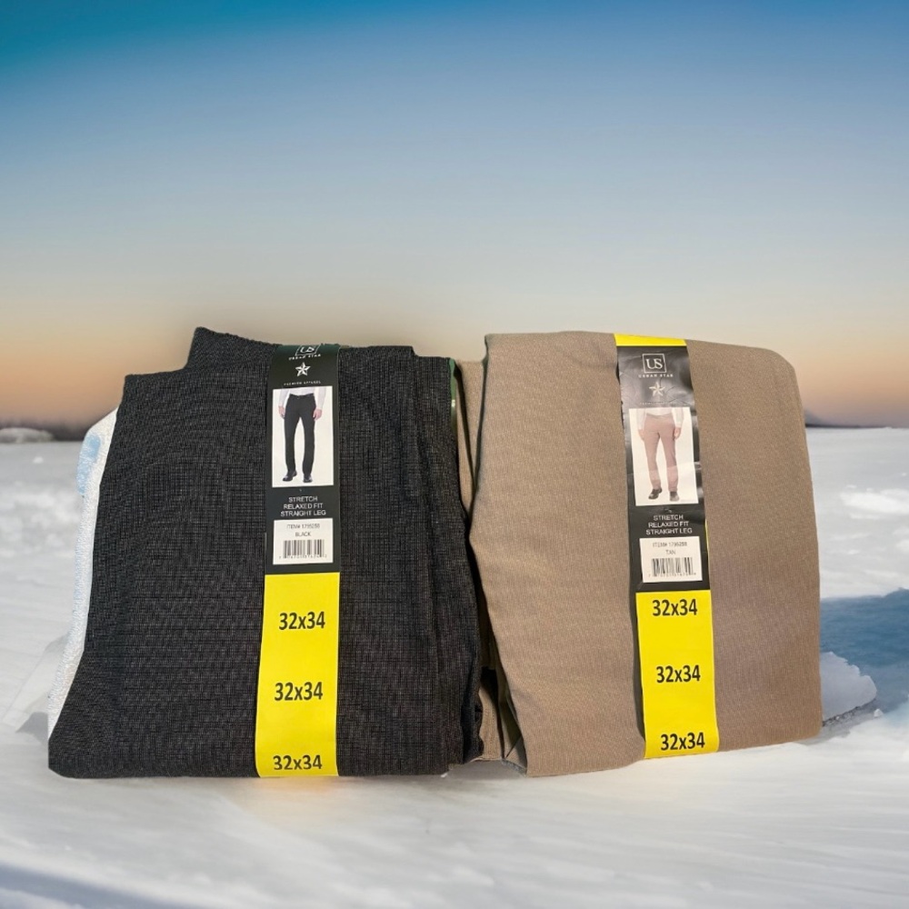 Urban Star Men’s Stretch Relaxed Fit Straight Leg Pants Black & Tan 32x34